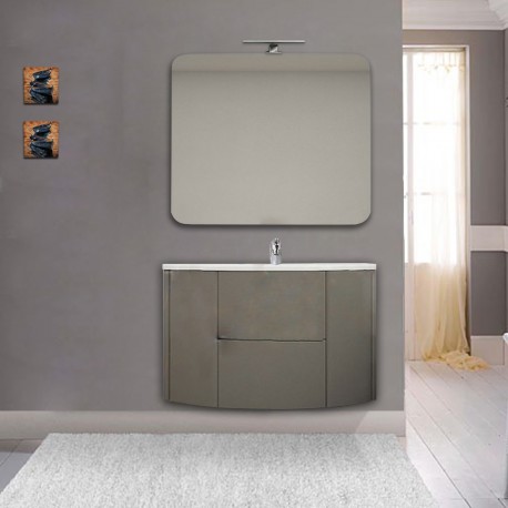 Mobile da bagno Eden 90 cm grigio talpa curvo sospeso + specchio con lampada led + altoparlante bluetooth