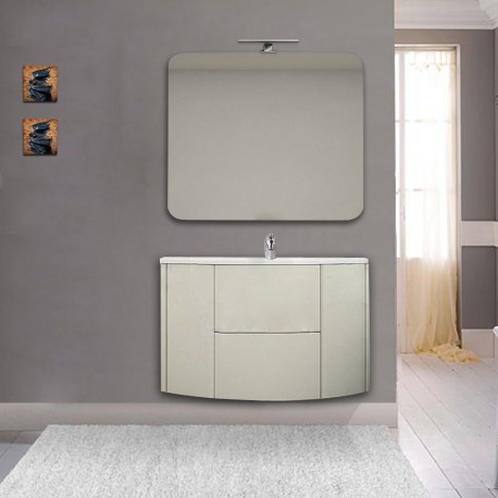 Mobile da bagno Eden 90 cm grigio natura curvo sospeso + specchio con lampada led + altoparlante bluetooth