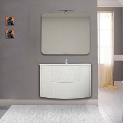 Mobile da bagno Eden 90 cm bianco frassino curvo sospeso + specchio con lampada led + altoparlante bluetooth