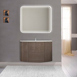 Mobile da bagno Eden 90 cm rovere scuro curvo sospeso + specchio retroilluminato led + altoparlante bluetooth