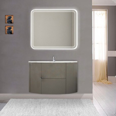 Mobile da bagno Eden 90 cm grigio talpa opaco curvo sospeso + specchio retroilluminato led + altoparlante bluetooth