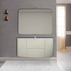 Mobile da bagno Eden 120 cm grigio natura curvo sospeso + specchio con lampada led + altoparlante bluetooth