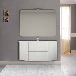 Mobile da bagno Eden 120 cm bianco frassino curvo sospeso + specchio con lampada led + altoparlante bluetooth