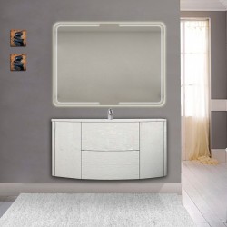Mobile da bagno Eden 120 cm bianco frassino curvo sospeso + specchio retroilluminato led + altoparlante bluetooth