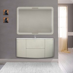 Mobile da bagno Eden 120 cm Grigio Natura curvo sospeso + specchio retroilluminato led + altoparlante bluetooth