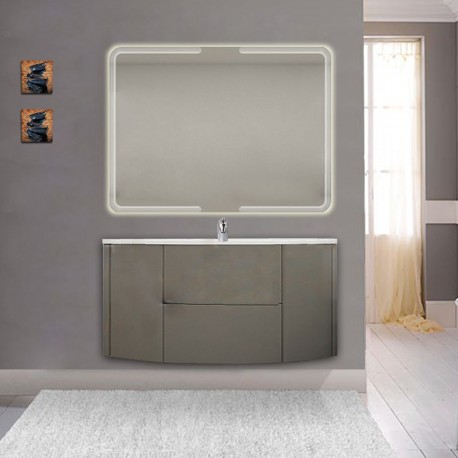 Mobile da bagno Eden 120 cm Grigio Talpa curvo sospeso + specchio retroilluminato led + altoparlante bluetooth