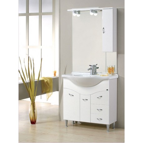 Mobile da Bagno 105 cm Bianco a Terra con Lavabo e Specchiera