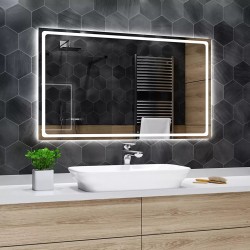 Specchio Bagno Su Misura con Disegno Sabbiato Retroilluminato led e Angoli Squadrati 20W mod. Spe415