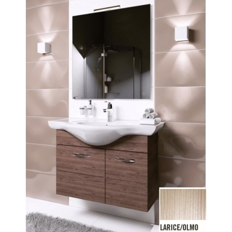 Mobile bagno sospeso Anice da 80 cm con lavabo, specchio e applique integrata in finitura larice/olmo