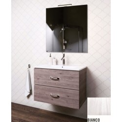 Mobile bagno sospeso Iride da 90 cm con lavabo, specchio e applique integrata in finitura Bianco Frassinato