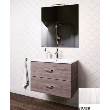 Mobile bagno sospeso Iride da 90 cm con lavabo, specchio e applique integrata in finitura Bianco Frassinato