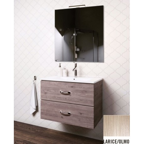 Mobile bagno sospeso Iride da 90 cm con lavabo, specchio e applique integrata in finitura Larice/Olmo