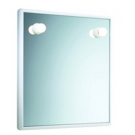 Specchio Decorativo Con Cornice in resina termoplastica bianca L.55xH.45 cm con 2 luci