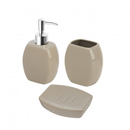 Set d'appoggio 3 pezzi in ceramica color tortora arredo bagno