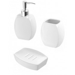 Set d'appoggio 3 pezzi in ceramica bianca dispenser portasapone e bicchiere