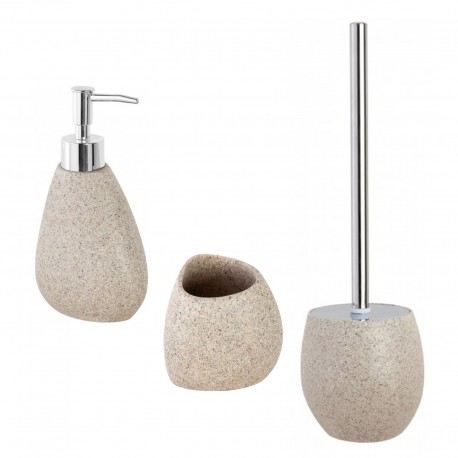 Set bagno 3 accessori in poliresina sabbia effetto pietra