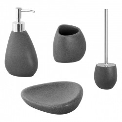 Set bagno 4 accessori in poliresina grigio effetto pietra