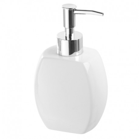 Dispenser sapone in ceramica bianca con erogatore cromato