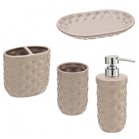 Set bagno 4 accessori in ceramica tortora Linea Florida