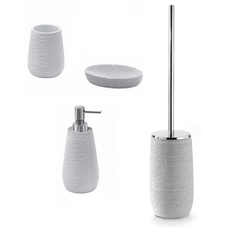 Set bagno 4 accessori in resina bianca effetto striato