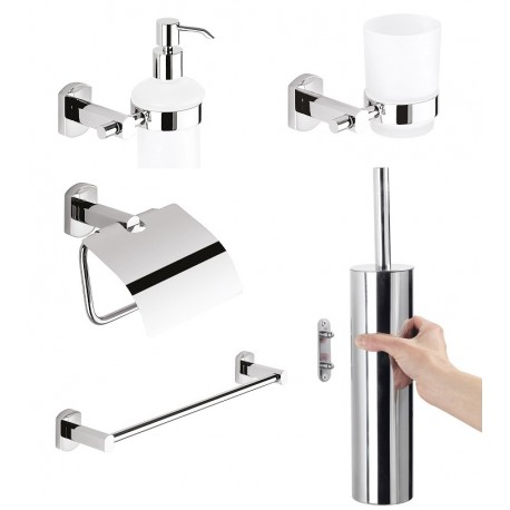 Set accessori a muro arredo bagno Gedy mod. Edera in acciaio inox e cromall