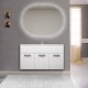 Mobile bagno Colorado da 100 cm sospeso bianco lucido lavorazione a rilievo con specchio LED retroilluminato intarsiato ovale