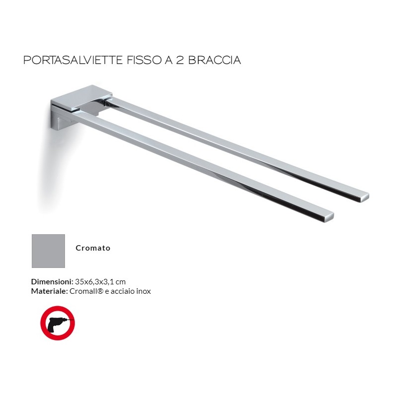 Portasciugamani A Doppia Barra Girevole Gedy Maine: 36 Cm, Ottone E Cromall, Fissaggio A Parete