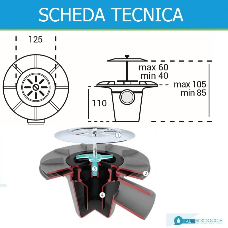 Piletta Doccia a Pavimento Sifonata con Foglio in PVC mod. Gully di OMP TEA  - Vendita Online ItaliaBoxDoccia