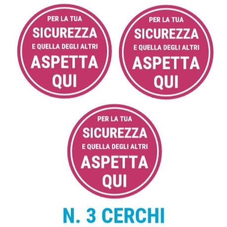 3 cerchi calpestabili antiscivolo adesivi indicati per mantenere la distanza di sicurezza