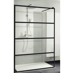 Parete Walk-in Cristallo 8 mm con Trattamento Anticalcare Altezza 200 cm Profilo Nero art. OS1