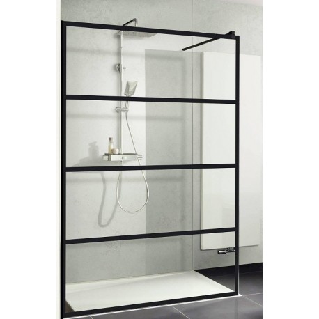 Parete Walk-in Cristallo 8 mm con Trattamento Anticalcare Altezza 200 cm Profilo Nero art. OS1