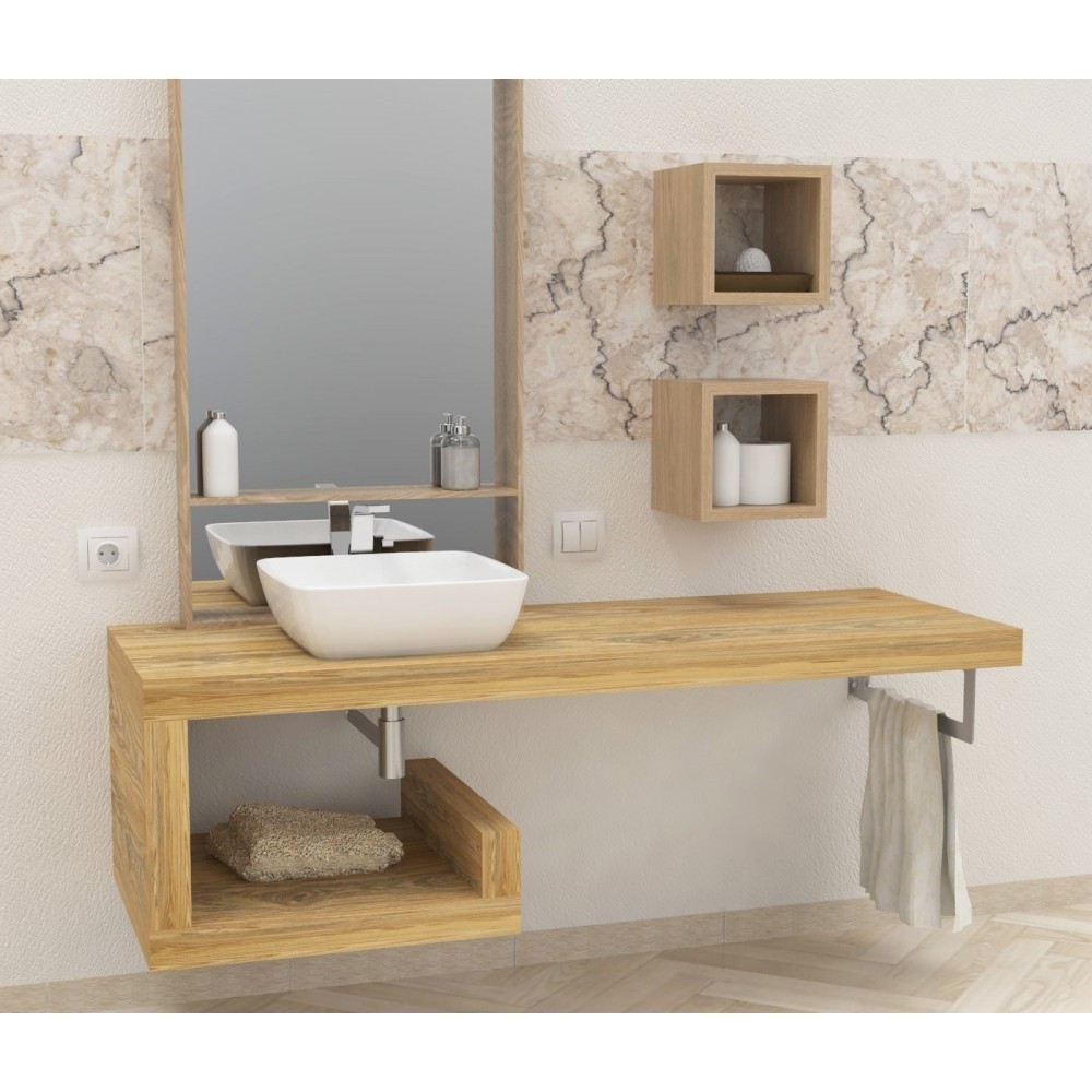 Armadio Da Bagno Con Lavandino In Ceramica 80x90 Cm – MDF Laccato, Piedini In Legno Di Pino, Maniglie In Metallo, Bianco