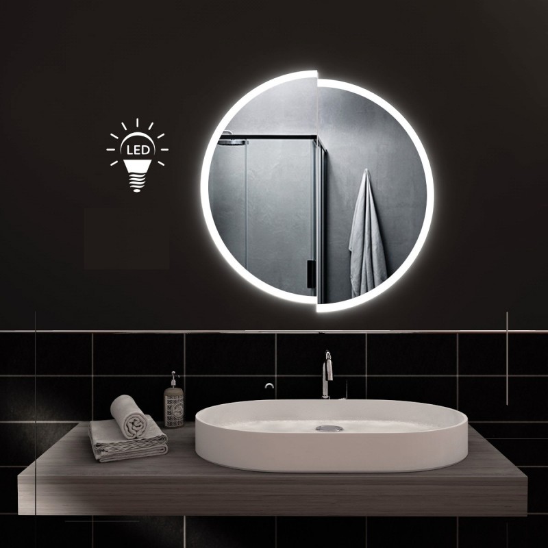 Yellowshop - Specchio Specchiera 78 Cm A Luce Led Retroilluminato Rotondo Tondo Filo Muro Bagno Design Moderno Con Touch Modello Star 78