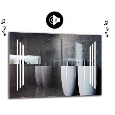 Specchio da Bagno con Angoli Squadrati Altoparlante Bluetooth e Disegno Sabbiato Retroilluminante led 20W art. spe201