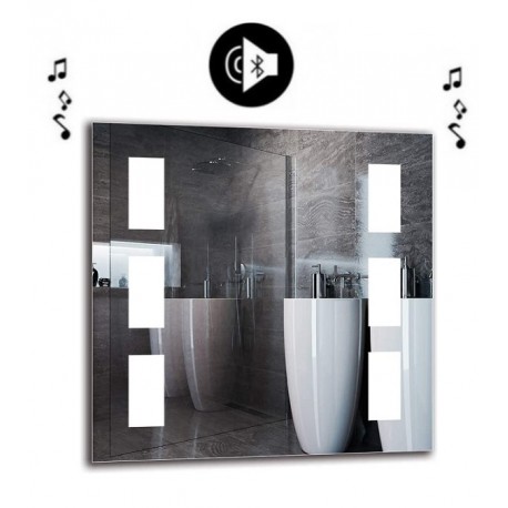 Specchio da Bagno con Angoli Squadrati Altoparlante Bluetooth e Disegno Sabbiato Retroilluminante led 20W art. spe205