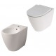 Sanitari Icon Geberit Vaso senza brida rimfree con coprivaso multi traslato + Bidet in ceramica bianco lucido