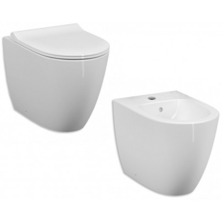 Sanitari Sento di Vitra Vaso Tecnologia Rimfree con Scarico Traslato  + Bidet in ceramica bianco lucido