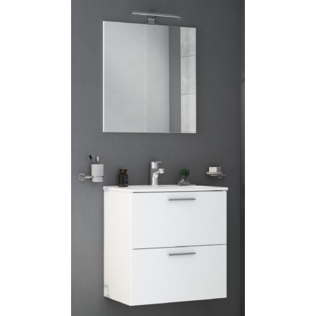 Mobile da bagno Miriam sospeso 60 cm bianco con specchio lampada led
