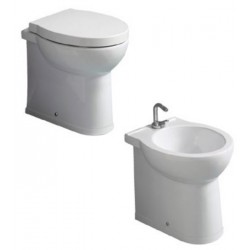 Sanitari Savona Profondità 48 cm Filomuro Vaso + Bidet in Ceramica Bianco Lucido