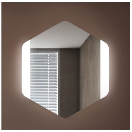 Su Misura Specchio da Bagno Esagonale Filo Lucido con fasce Retroilluminate led 20W