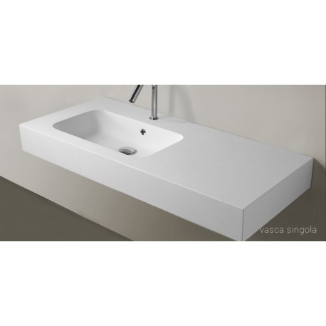 Top Monolitico con Lavabo Integrato Laterale da 58x30 cm in Pietra Sintetica Finitura liscia