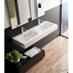 Top Monolitico da 120,5 cm con Doppio Lavabo Integrato da 48x30 cm in Pietra Sintetica Finitura liscia