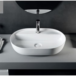 Lavabo da appoggio soprapiano con foro da 60,5 cm in ceramica bianca linea moderna