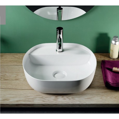 Lavabo da appoggio soprapiano con foro da 40,5 cm in ceramica bianca linea moderna