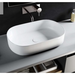 Lavabo da appoggio soprapiano da 55 cm in ceramica bianca linea moderna