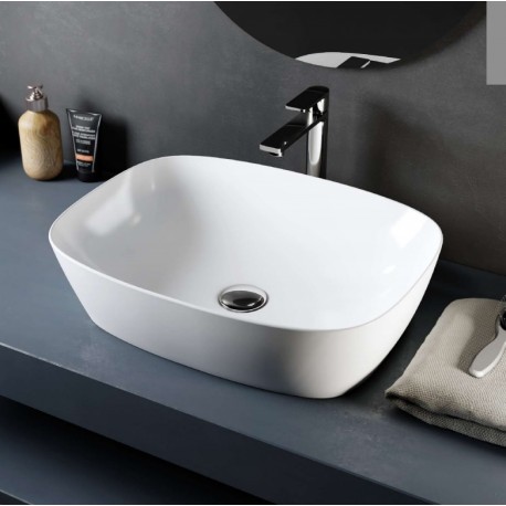 Lavabo da appoggio soprapiano da 50 cm in ceramica bianca linea moderna