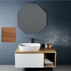 Composizione da bagno completa noce/bianco opaco con specchiera esagonale e applique a led larghezza 105 cm