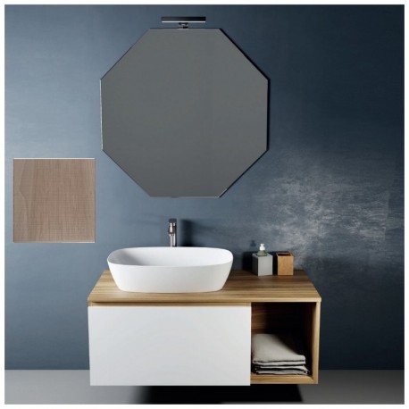 Composizione da bagno completa ROVERE TRANCIATO/BIANCO opaco con specchiera e applique a led larghezza 105 cm