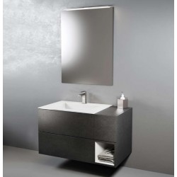 Composizione da bagno completa STONE GREY/BIANCO OPACO con specchiera e applique a led larghezza 95 cm