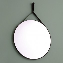 Unica Misura Specchio tondo Ø60 cm cornice in ecopelle colore nero